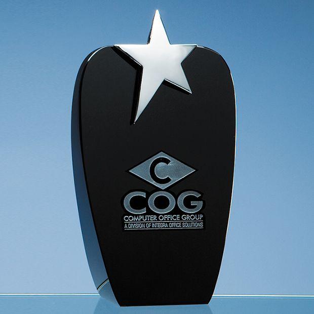Star in Oval Logo - 19.5cm Onyx Black Oval Award With Silver Star. UK Corporate Gifts