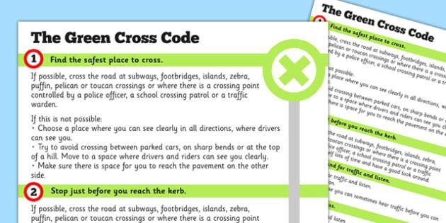 Green Cross for Safety Logo - The Green Cross Code Hand Out - green cross, code, print out