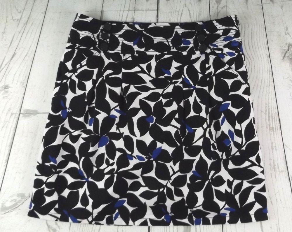 White and Blue Lines Logo - Ann Taylor Black White Blue Lines Floral Skirt Size 2 Casual Career