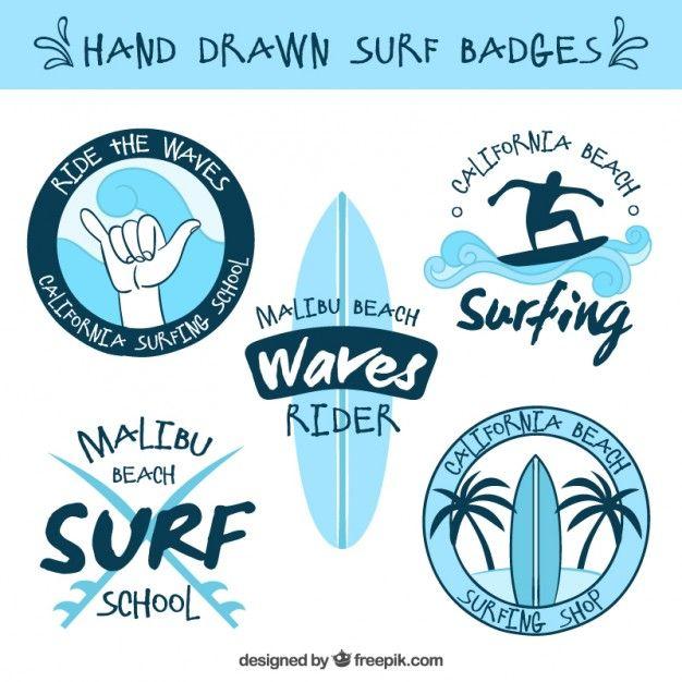 Light Blue Logo - Light blue hand drawn surf badge collection Vector | Free Download