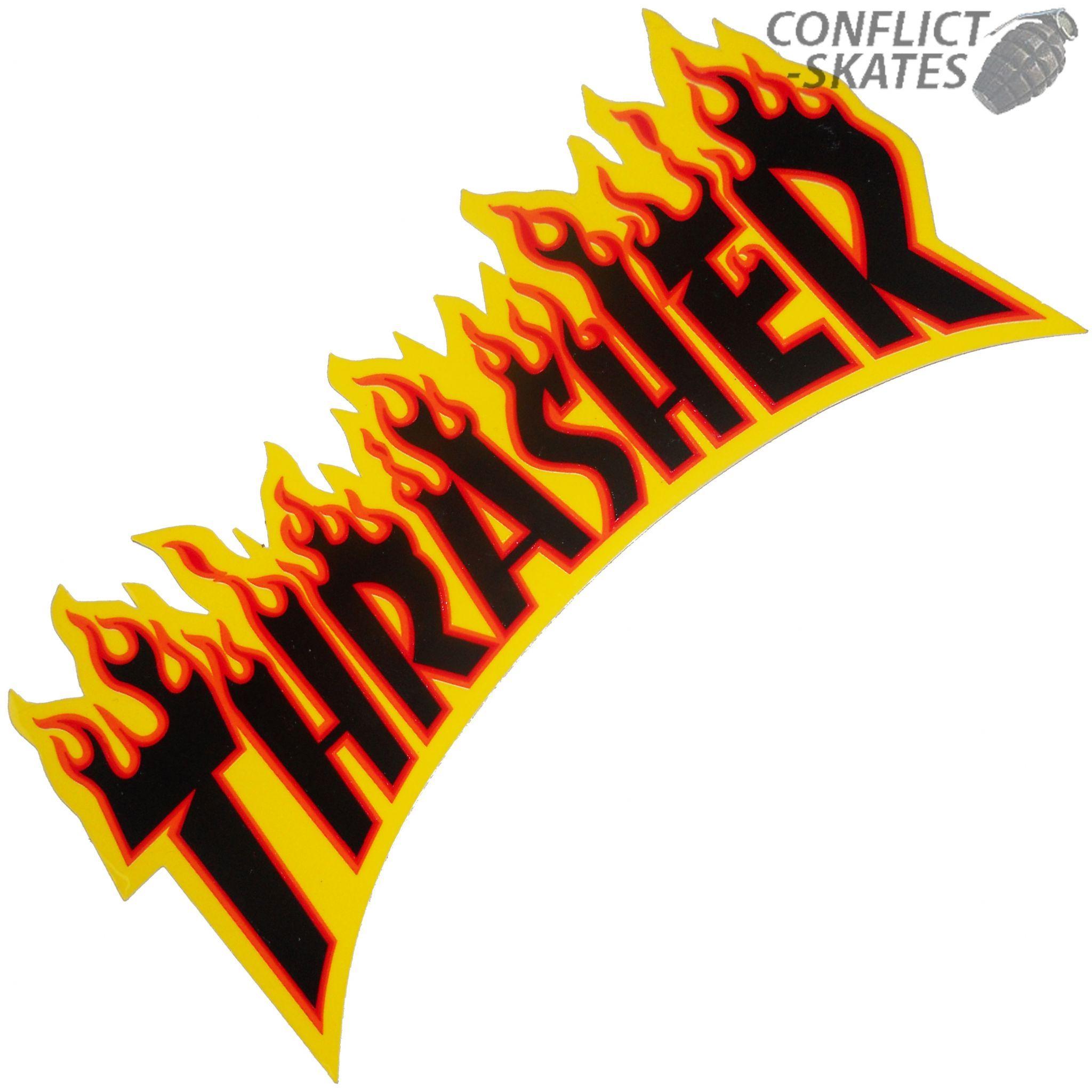 Thrasher Flame Logo - THRASHER Flame Logo Skateboard Sticker 16cm MEDIUM BLACK Skate Mag
