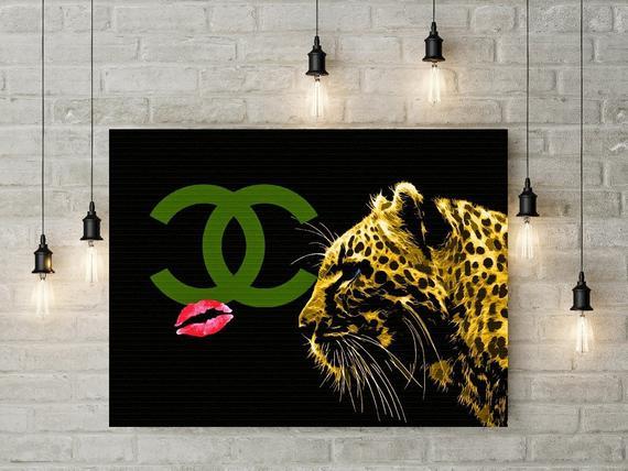 Leopard Coco Chanel Logo - Chanel Decor Print or Canvas Coco Chanel Logo Art Tiger | Etsy