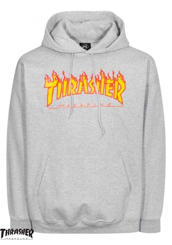 Thrasher Flame Logo - Thrasher Flame Logo Grey Hoodie
