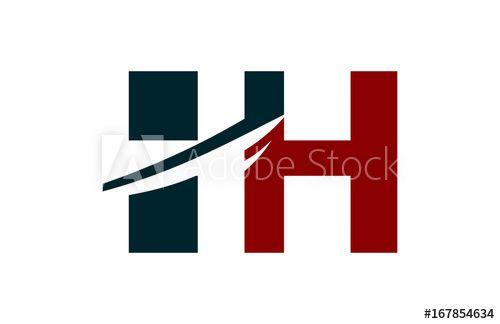 HH in Red Square Logo - HH Red Negative Space Square Swoosh Letter Logo this stock