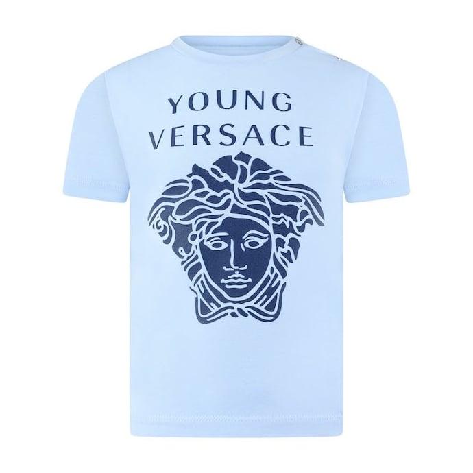 Light Blue Logo - Young Versace Baby Boys Light Blue T Shirt With Blue Logo