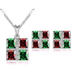 HH in Red Square Logo - Green Red Square Silver Jewellery Set Stud Earrings Pendant Necklace ...