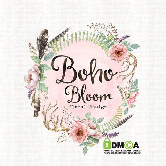 Boho Floral Logo - This Premade watercolor flower and frame logo design would be