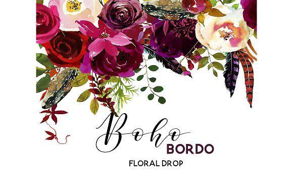 Boho Floral Logo - Boho Bordo Watercolor Flowers Illustrations Creative Market