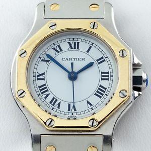 Octago Shaped Gold Auto Logo - Cartier Ladies Octagon Santos Two Tone Stainless Steel 18k Gold