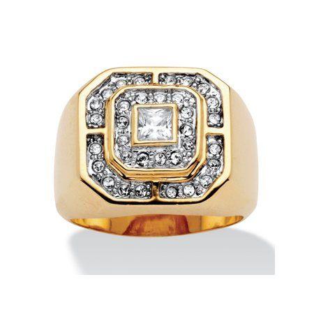 Octago Shaped Gold Auto Logo - PalmBeach Jewelry - Men's .87 TCW Square and Round Cubic Zirconia ...