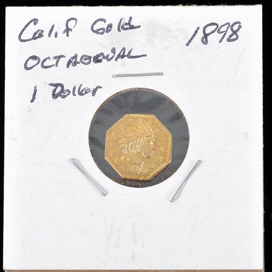 Octago Shaped Gold Auto Logo - 1898 California Gold Octagonal Dollar Coin : EBTH