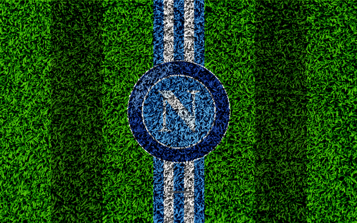 White and Blue Lines Logo - Download wallpaper Napoli FC, 4k, logo, football lawn, Italian
