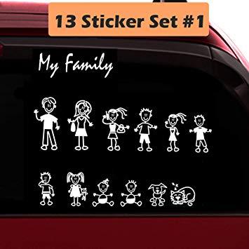 Family Automotive Logo - TOTOMO 13 Stick Figure My Family Car Stickers (Style) Pet Dog Cat