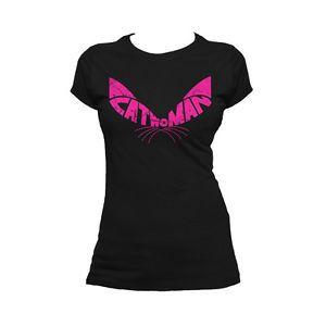 Catwoman Logo - DC Comics Retro Catwoman Logo Ears Distressed Official Ladies T