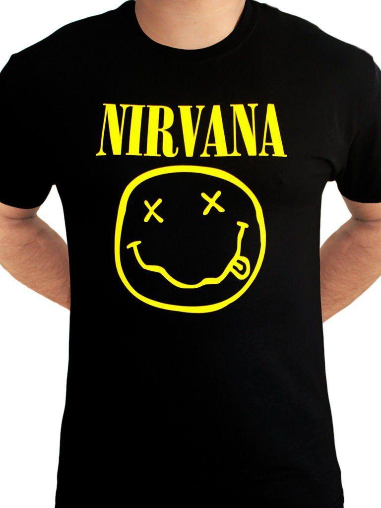 Nirvana Smiley Face Logo - Nirvana Smiley Face Logo Mens Black T Shirt Of Impression