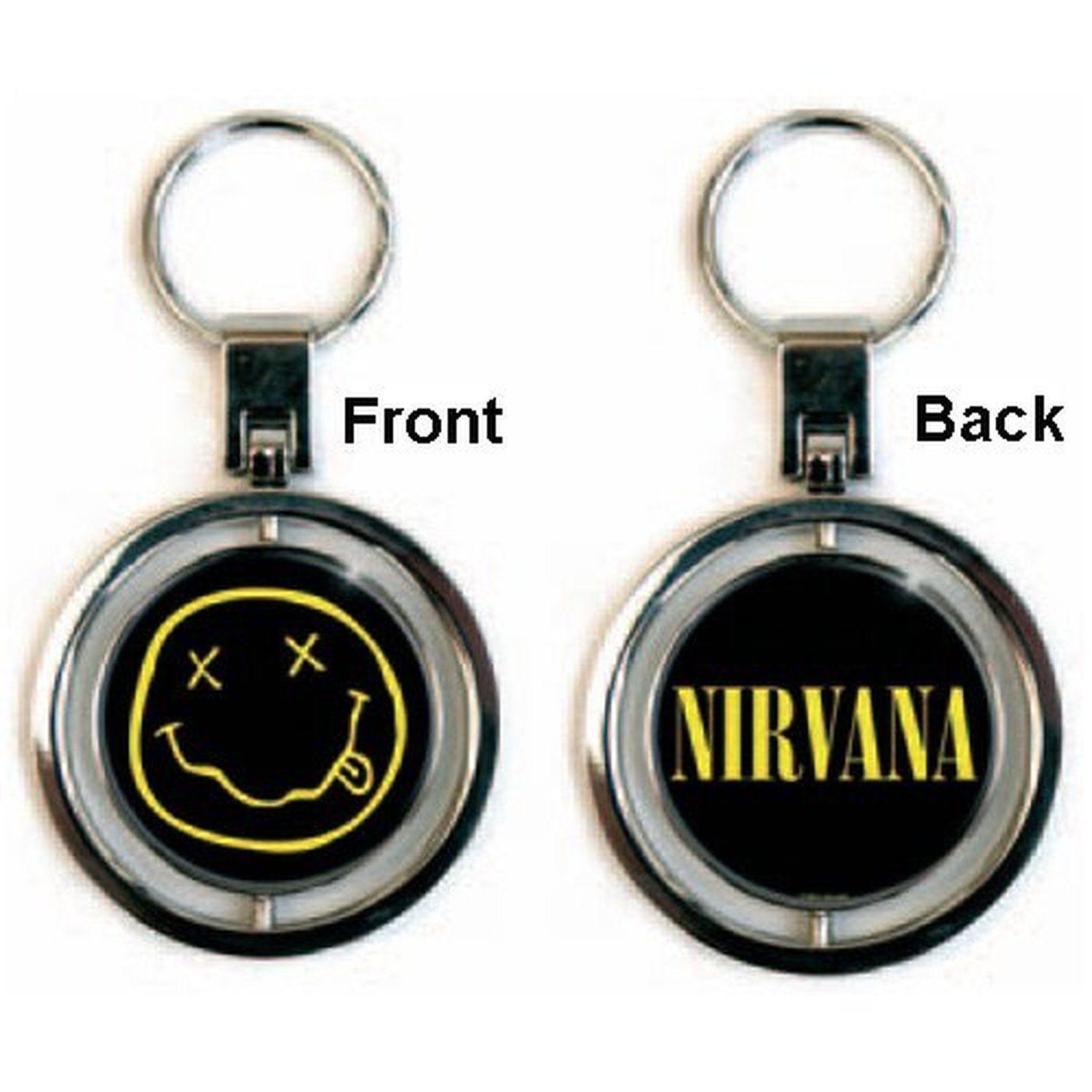 Nirvana Smiley Face Logo - Nirvana Smiley Face Logo Metal Yellow Black Spinning Keychain