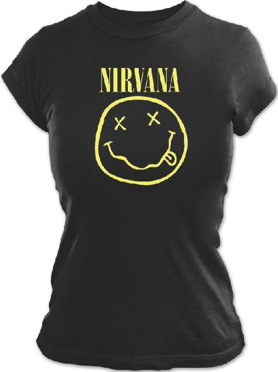 Nirvana Smiley Face Logo - Nirvana Smiley Face Logo Women's Black T-shirt | Rocker Rags