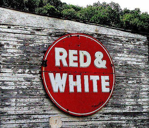 Red and White Grocery Logo - Red & White Grocery. Sign saved from a closed store on barn