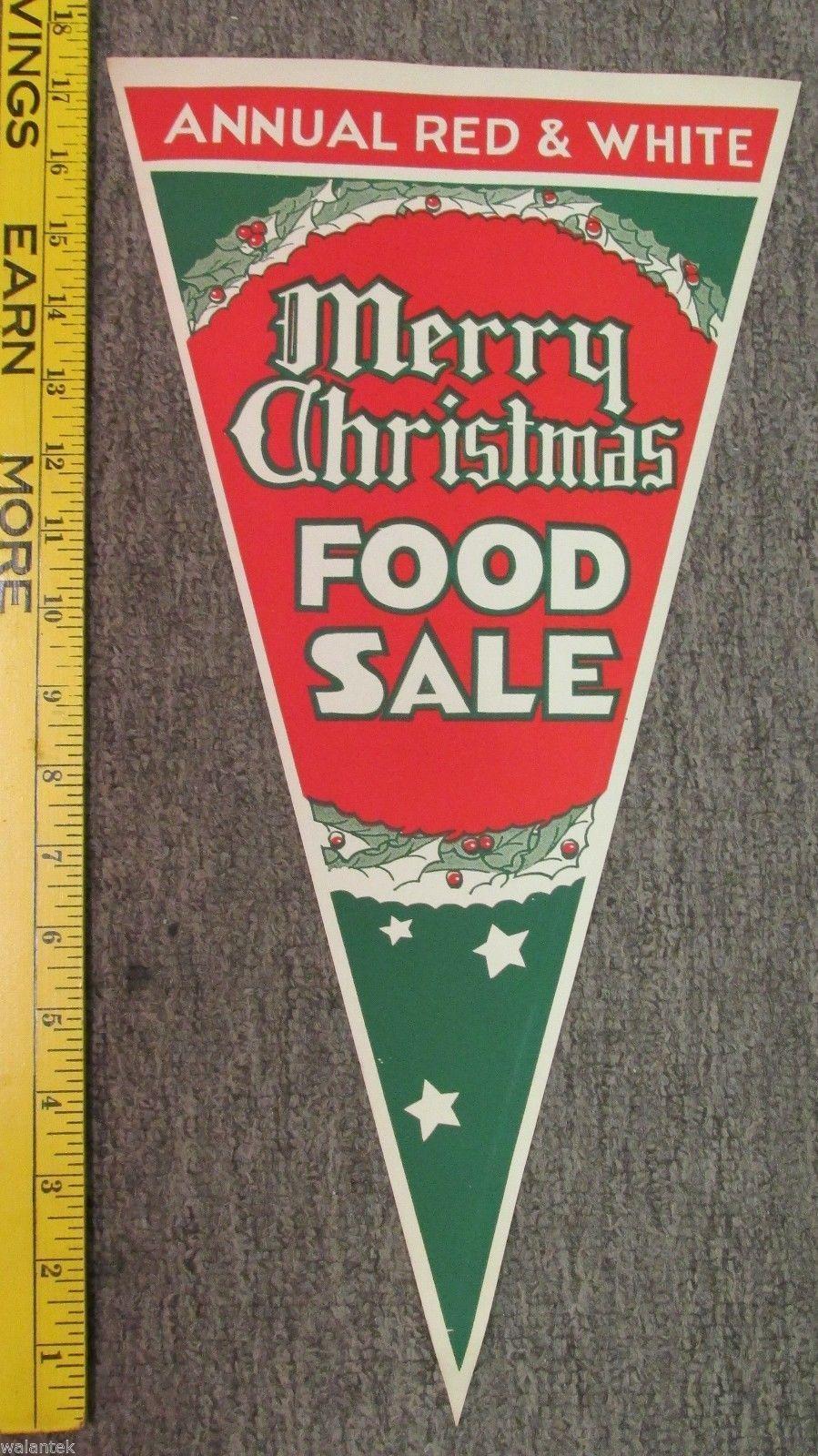 Red and White Grocery Logo - 1950's Red & White Grocery Store Christmas Ad Pennant. Vintage