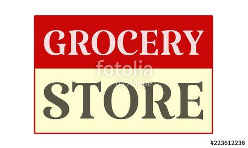 Red and White Grocery Logo - grocery store - written on red card on white background