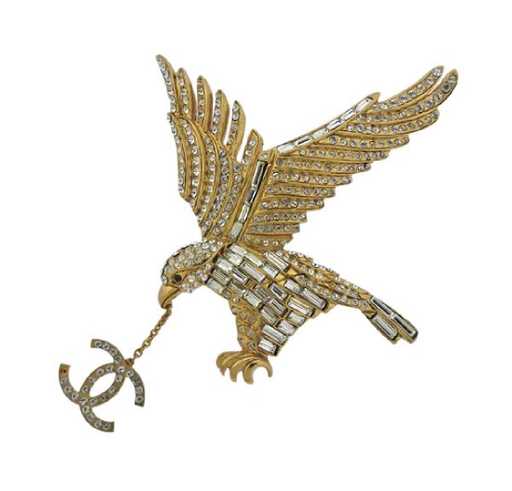 Stone Eagle Logo - Chanel Base Metal Clear Red Stone Eagle Logo Brooch