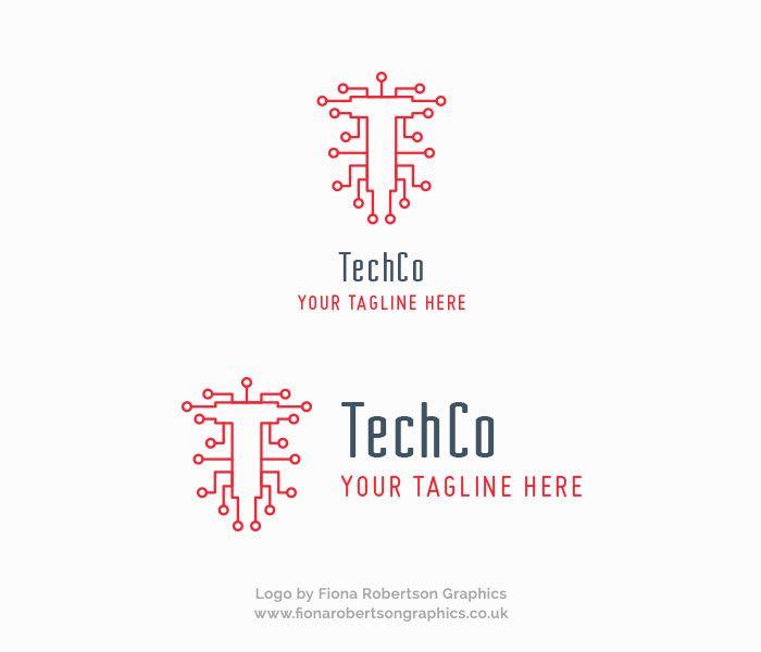 Technology Logo - TechCo technology logo design for sale - Fiona Robertson Graphics