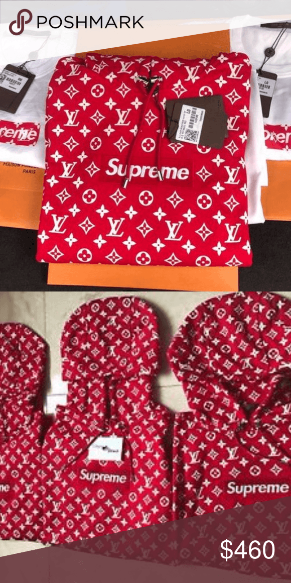 Red White Box Logo - LV x Supreme hoodie red white box logo BNIB ask available size Louis