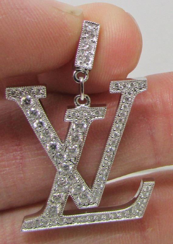 Pendant Louis Vuitton Logo - Custom 18Kt White Gold LV (Louis Vuitton) Diamond Pendant / Charm