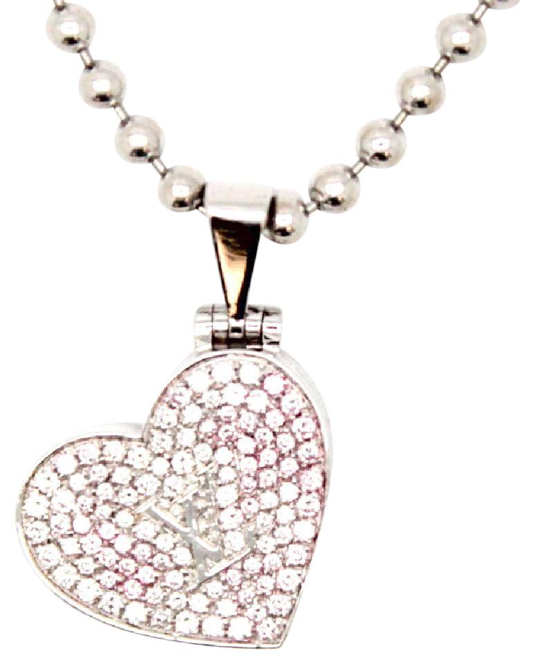 Pendant Louis Vuitton Logo - Louis Vuitton #12777 Diamonds White Gold 18k Lv Logo Heart Chain ...