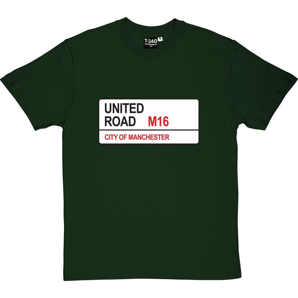 United Road Logo - Manchester United: United Road M16 Road Sign Men's T-Shirt: Amazon ...