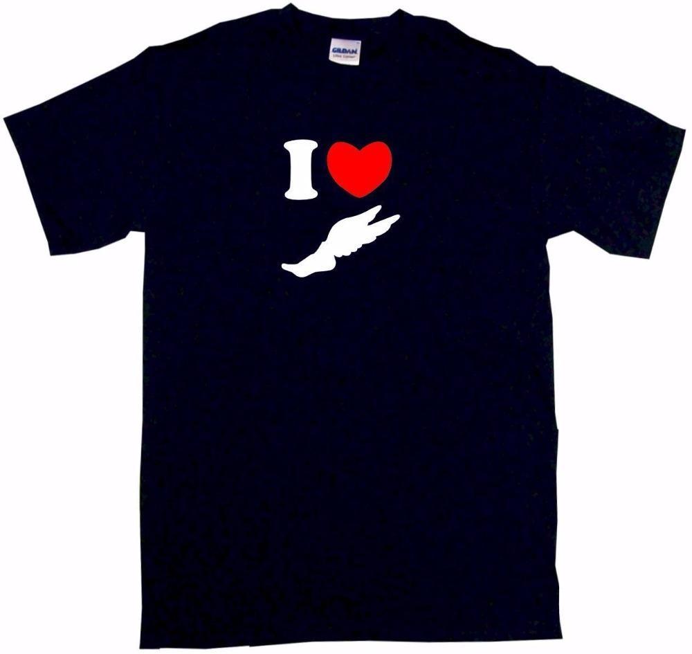 White Winged Foot Logo - Printed Tee Shirts Short Printing Machine O Neck I Heart Love Track