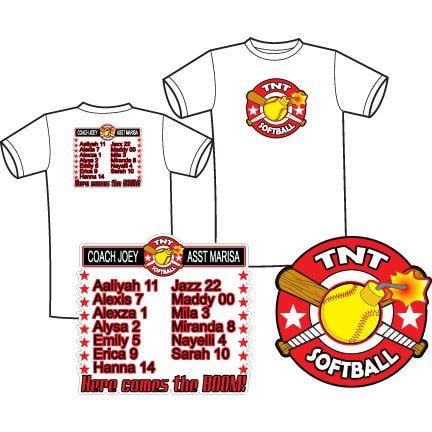 TNT Softball Logo - TNT Softball Roster shirt with large logo on front