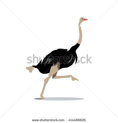 Fast Bird Logo - Ostrich Cartoon Illustration. Big Fast Bird runs. Branding Identity ...