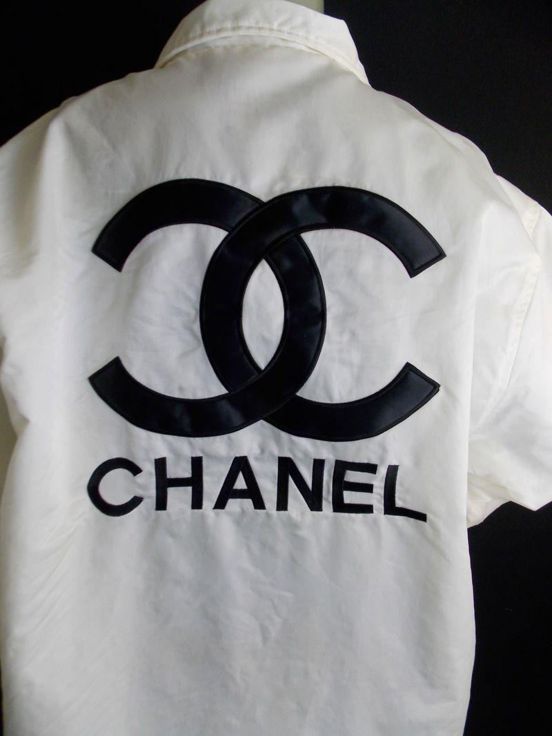 Chanel Black Logo - Chanel Boutique White with Black Logo's Windbreaker Jacket Size XL