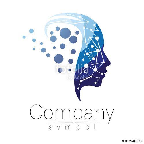 Modern Face Logo - Vector symbol of human head. Profile face. Blue color isolated on ...