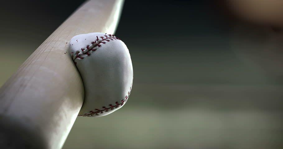 Bat Hitting Ball Logo - Super Hit. Baseball Bat Hits Stock Footage Video 100% Royalty Free