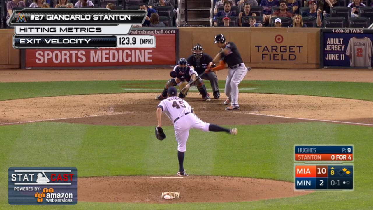 Bat Hitting Ball Logo - Giancarlo Stanton hits hardest ball recorded by Statcast | MLB.com
