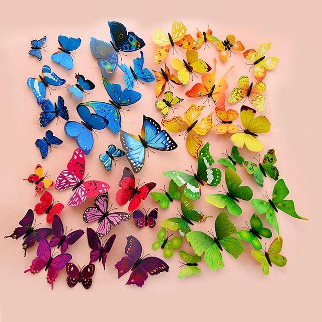 4 Color Butterfly Logo - 12Pcs/Pack 3D Beautiful Magnetic Butterfly Wall Stickers 4 Color ...