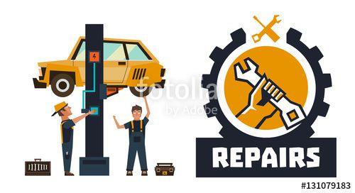 Automotive Repairs Logo - Horizontal banner template on car repairs. Repair logo, hand holding ...