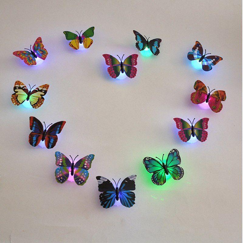 4 Color Butterfly Logo - 2//4//6 pcs//lot Color Butterfly Night Lights Sticker LED Night ...
