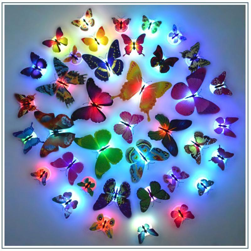 4 Color Butterfly Logo - 2 4 Color Butterfly Night Lights Sticker LED Night Light Lamp