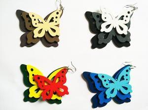 4 Color Butterfly Logo - Free shipping mix sell 12 pairs/lot 4 color butterfly Wood Earrings