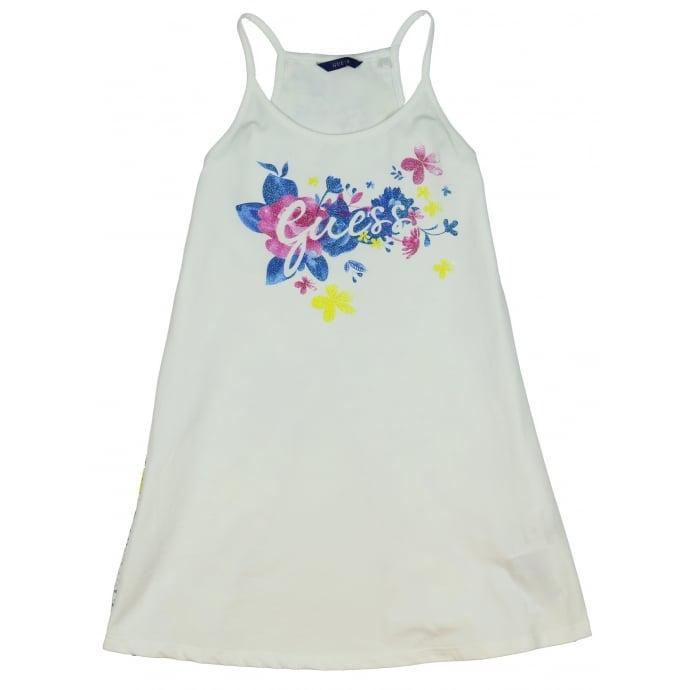 Girls Back to Back Logo - Guess Girls Long White Dress with Net Back and Logo