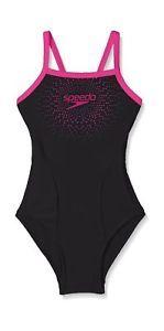 Girls Back to Back Logo - Speedo Girl Kids Gala Logo Thin Strap Muscle Back Swimsuit Black ...