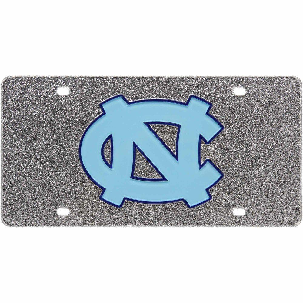 North Carolina Glitter Logo - Women's North Carolina Tar Heels Silver Glitter License Plate ...