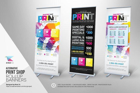 Printing Banners Logo - Print Shop Roll Up Banner Templates Templates Creative Market