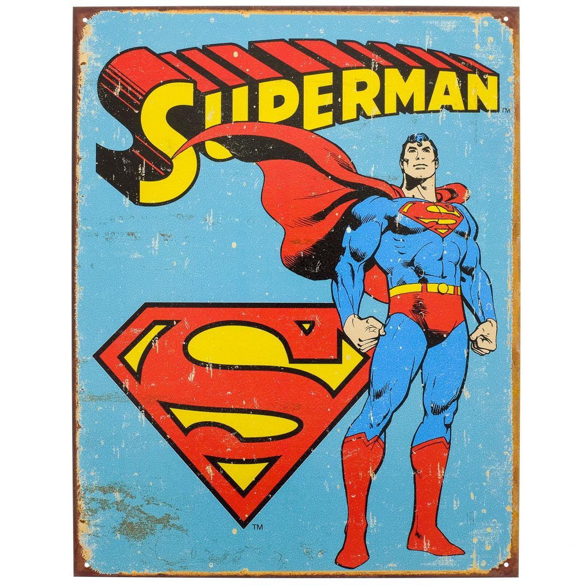 Retro Superman Logo - Superman Heroic Pose DC Comics Metal Sign at Retro Planet