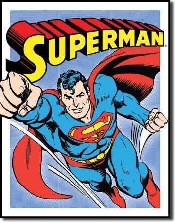 Retro Superman Logo - DC Comics Superman Flying Retro Comic Art Panel Tin Sign | Starbase ...