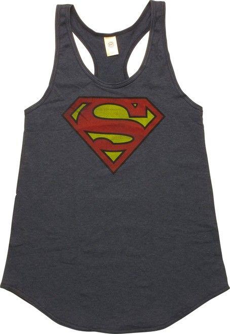 Retro Superman Logo - Superman Logo Retro Flowy Racer Juniors Tank Top