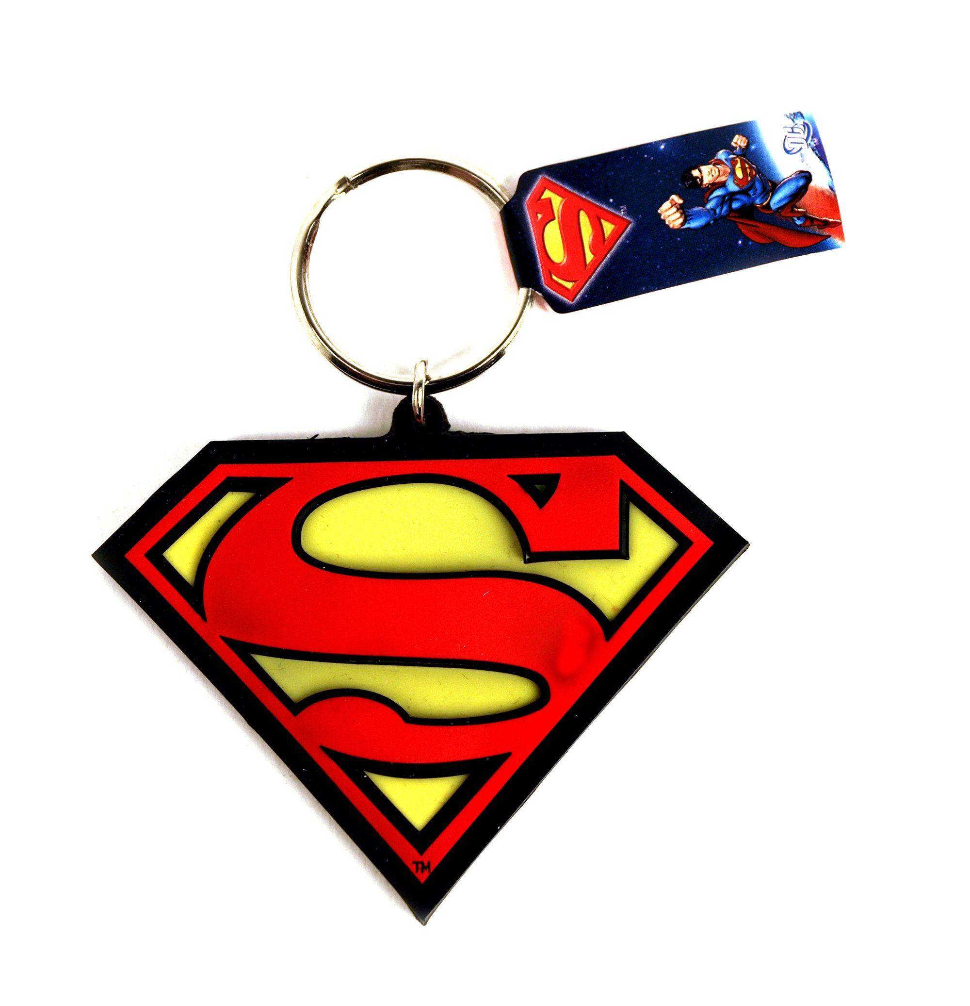 Retro Superman Logo - Rubber Superman Logo Keyring Gift. Pink Cat Shop